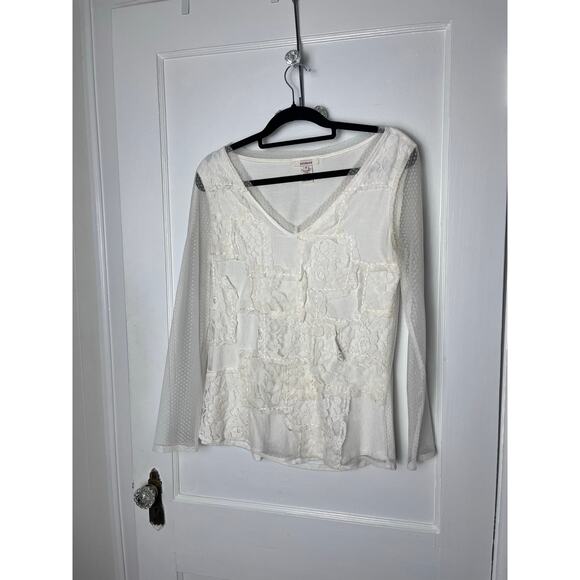 Sundance Women's Ivory Lightweight Lace Sleeve Overlay Knit Blouse Top Size S - Picture 1 of 8